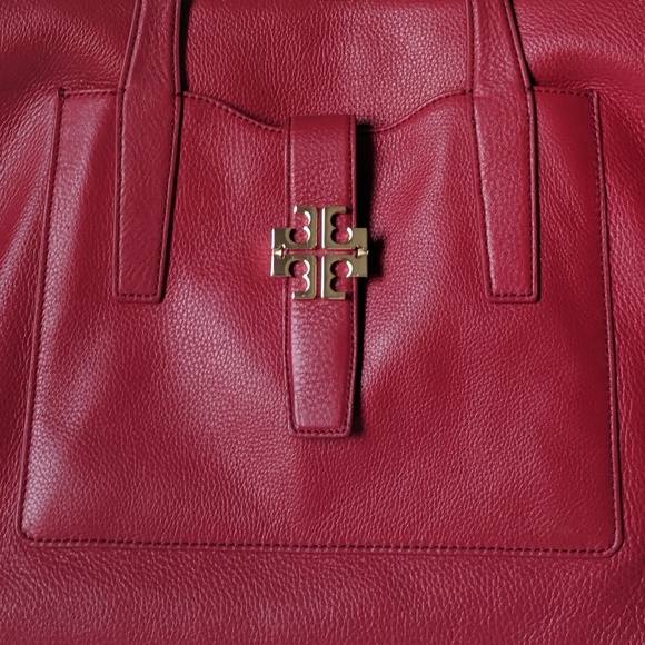 Tory Burch Plaque Red Leather Tote - Picture 2 of 6